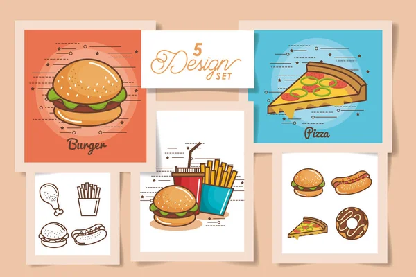Five designs of fast food icons — Stock Vector