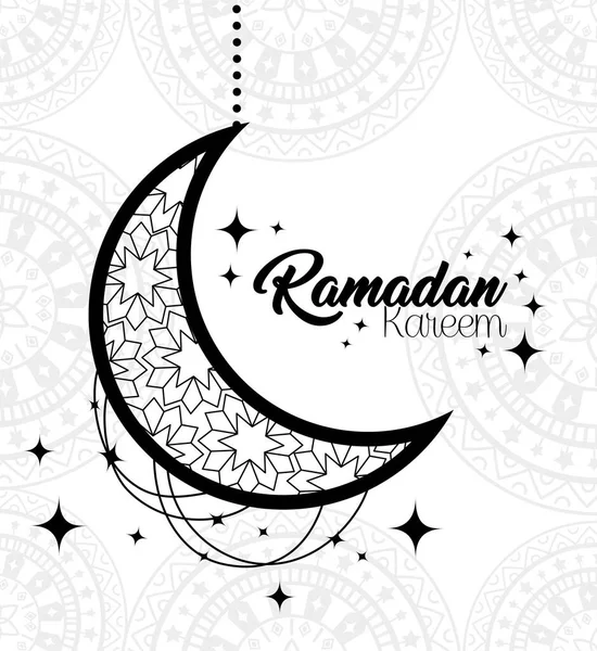 Cartel de ramadán kareem con luna colgando — Vector de stock
