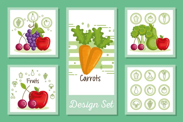 Design set di icone di frutta e verdura — Vettoriale Stock