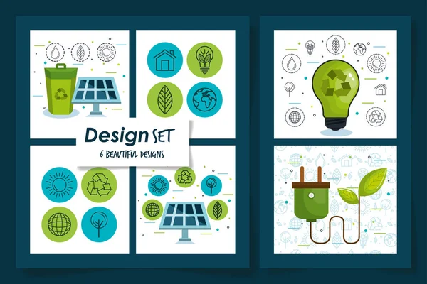 Sześć projektów ikon przyjaznych i recyklingu — Wektor stockowy