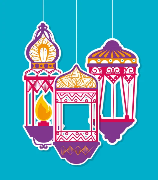 Linternas colgando de ramadán kareem — Archivo Imágenes Vectoriales