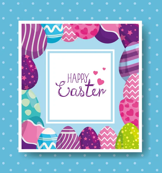 Happy easter card with eggs decorated — Stock Vector