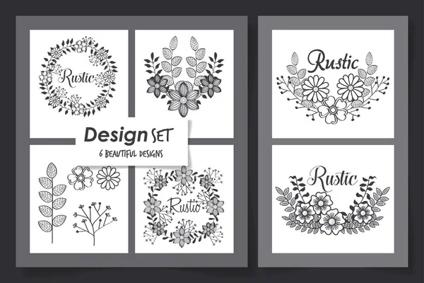 Six designs of rustic decoration flowers — Stock Vector