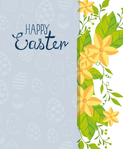 Feliz tarjeta de Pascua con fondo de huevos y flores — Vector de stock