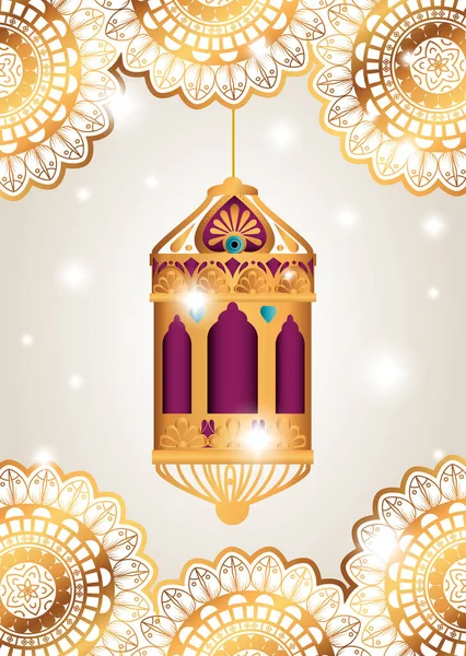 Ramadan kareem poster with lantern hanging — Stock Vector