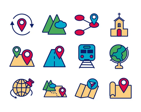 Bundle of map line and fill icons — ストックベクタ