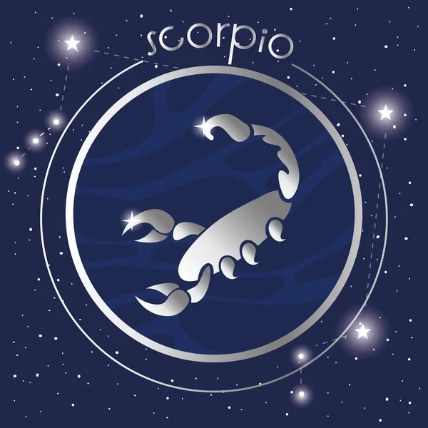 Scorpio zodiac sign silver seal — Stock Vector