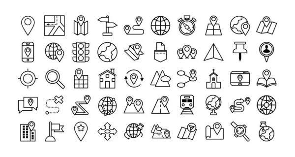 Bundle of map line icons — Stok Vektör