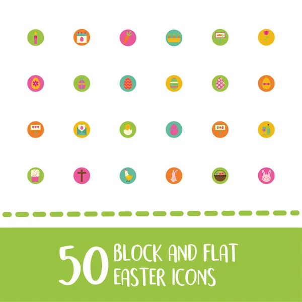 Húsvéti betű köteg tavaszi készlet blokk és lapos ikonok — Stock Vector