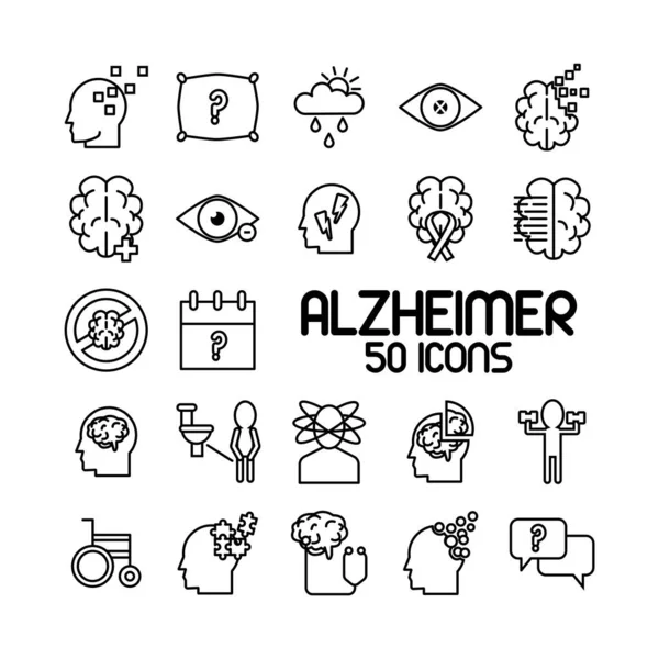 Pacote de ícones de conjunto de alzheimer e letras — Vetor de Stock