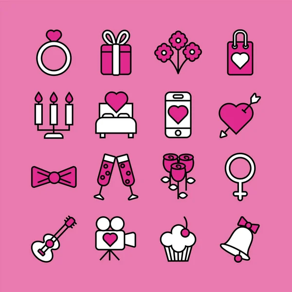 Bundle of valentines day line style set icons — ストックベクタ