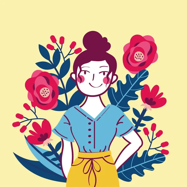 Hermosa mujer en la escena del jardín — Vector de stock