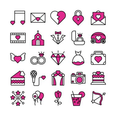 bundle of valentines day line style set icons