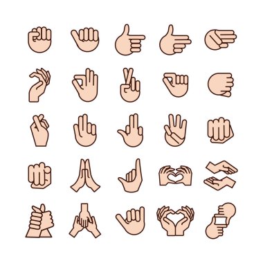 bundle of hands signals line and fill style icon