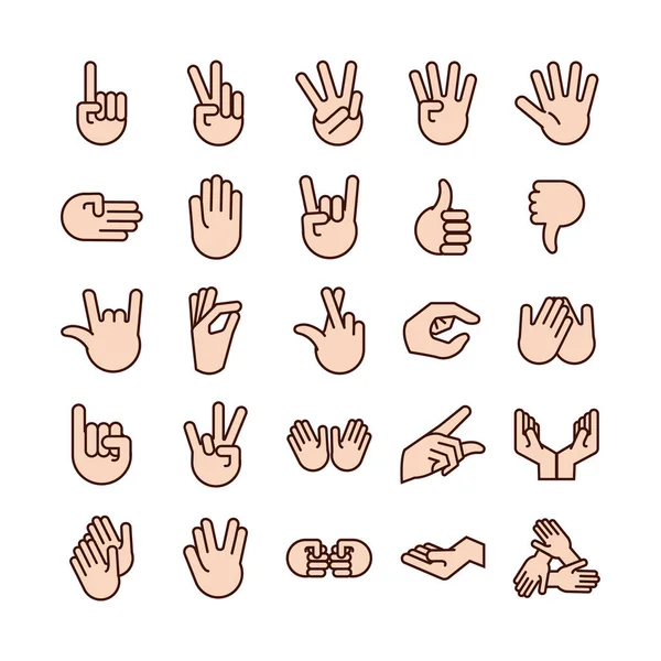 Bundle of hands signals line and fill style icon — Stock Vector
