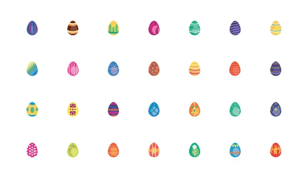 Paquete huevos de Pascua pintados iconos de estilo plano — Vector de stock