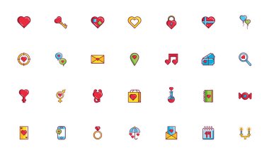 Sevgililer günü çizgisi paketi ve biçim kümesi simgelerini doldur