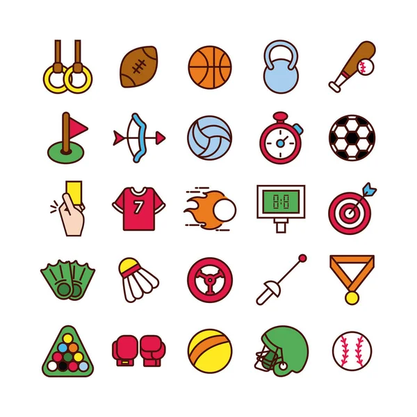 Paquete de deportes establecer línea y llenar iconos — Archivo Imágenes Vectoriales