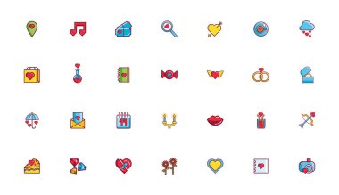 Sevgililer günü çizgisi paketi ve biçim kümesi simgelerini doldur