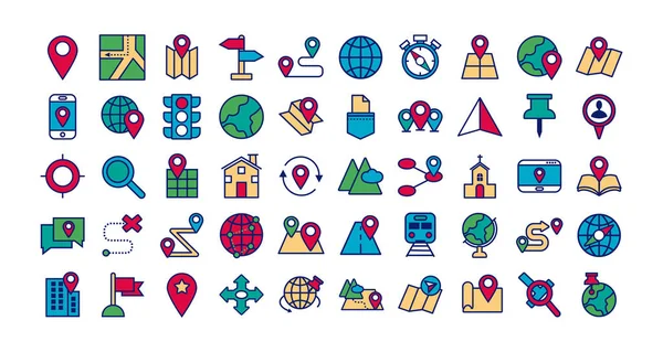 Bundle of map line and fill icons — Wektor stockowy