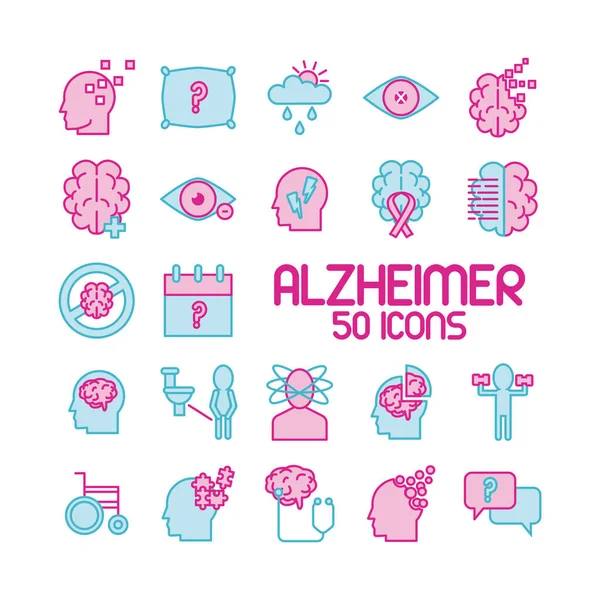 Pacote de ícones de conjunto de alzheimer e letras — Vetor de Stock