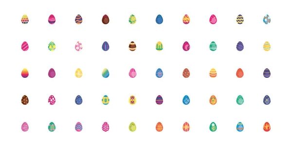 Bundle oeufs de Pâques peints icônes de style plat — Image vectorielle