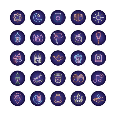 ramadam kareem, neon ışık stili simgeleri ayarladı