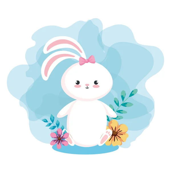 Cute rabbit female with flowers and leafs — Stockvektor