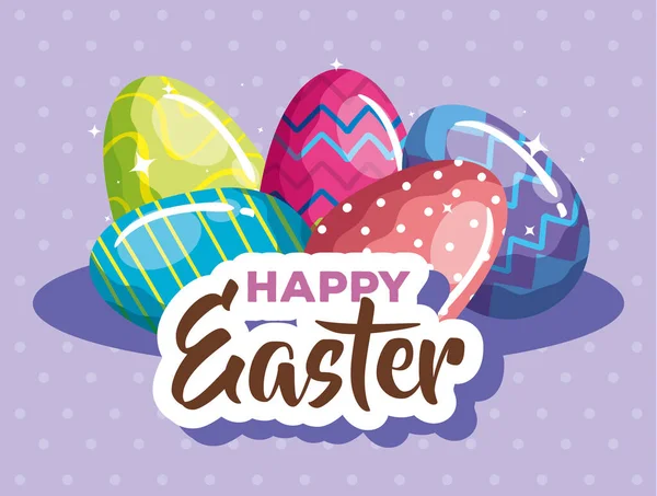 Happy easter card with eggs decorated — Stock Vector