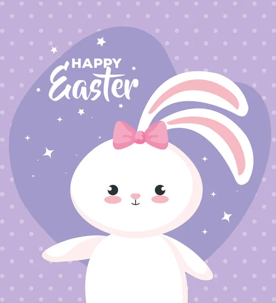 Feliz tarjeta de Pascua con conejita hembra — Vector de stock