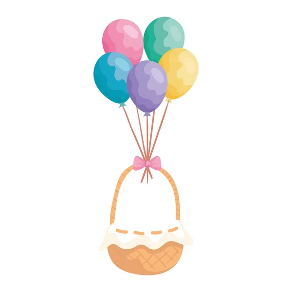 Basket wicker with balloons helium — Stock Vector