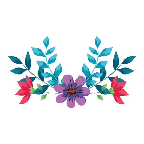 Cute flowers with branches and leafs — Stockvektor