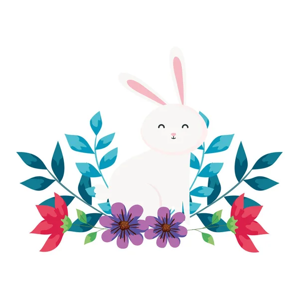 Niedliches Kaninchen Tier mit Blumen-Dekoration — Stockvektor