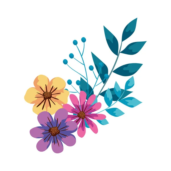 Cute flowers with branches and leafs — Stockvector