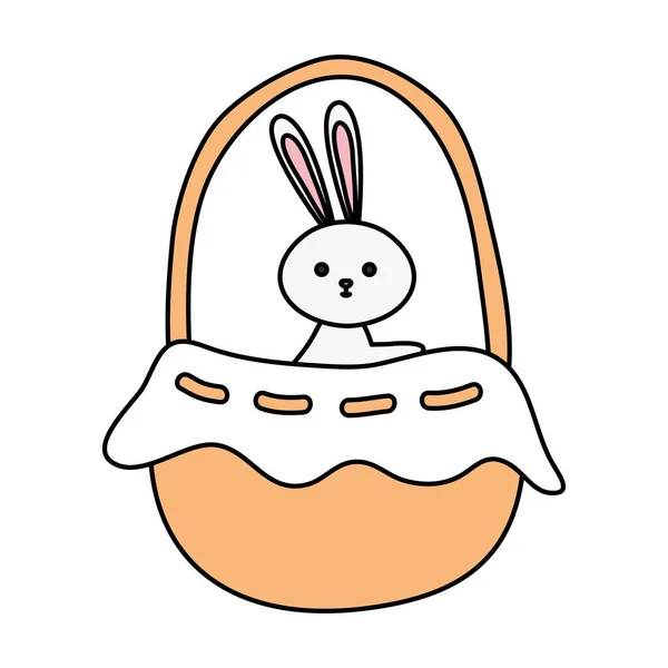 Cute rabbit animal in basket wicker — Διανυσματικό Αρχείο