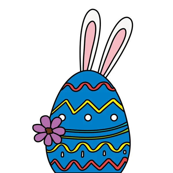 Pâques oeuf mignon avec oreilles lapin et fleur — Image vectorielle