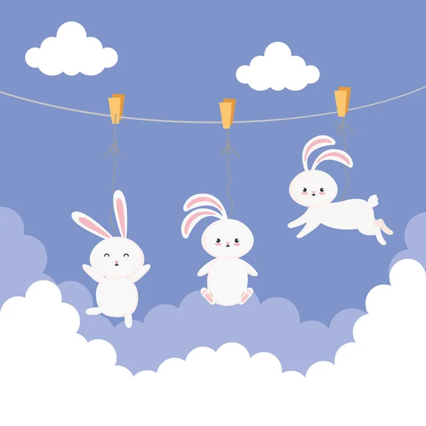 Милые кролики висят в небе — стоковый вектор