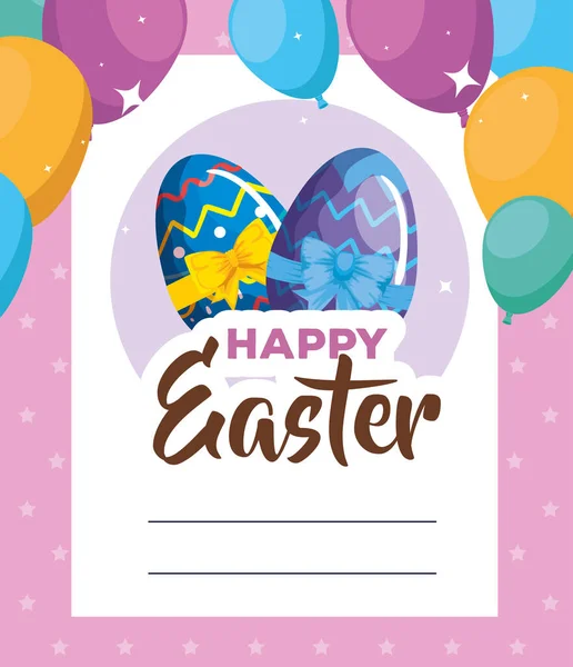 Happy easter card with eggs decorated and balloons helium — 图库矢量图片