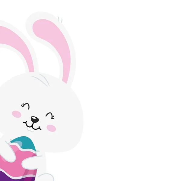 Cute rabbit with egg easter isolated icon — Stok Vektör