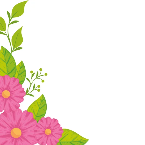 Decoration of cute flowers with leafs — Stockvector