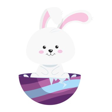 cute rabbit in egg easter isolated icon