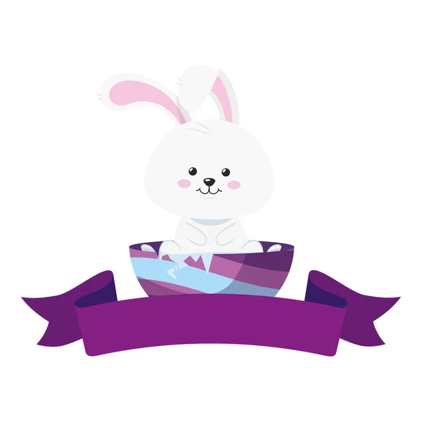 Cute rabbit in egg easter with ribbon — Διανυσματικό Αρχείο