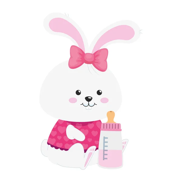 Cute rabbit female with bottle milk isolated icon — Stock Vector