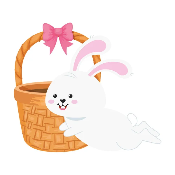 Cute rabbit animal with basket wicker — 图库矢量图片