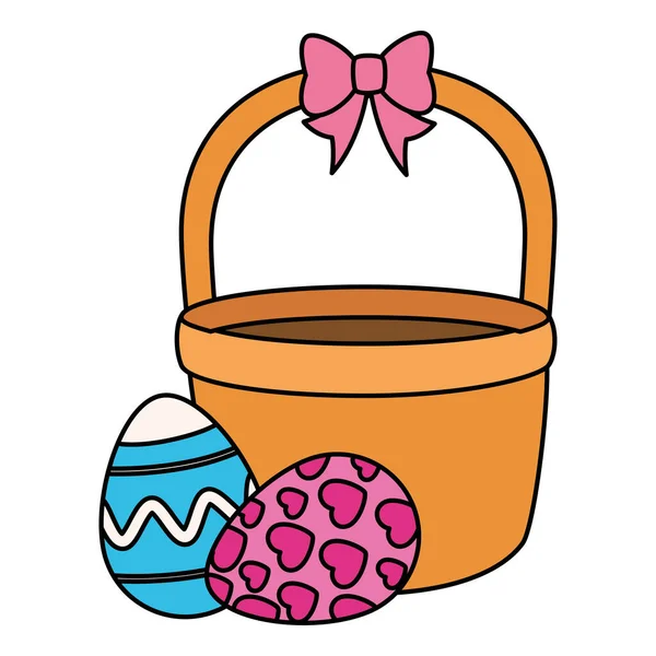 Oeufs mignons Pâques décoré avec panier en osier — Image vectorielle