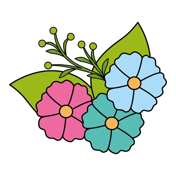 Söta blommor med blad isolerad ikon — Stock vektor