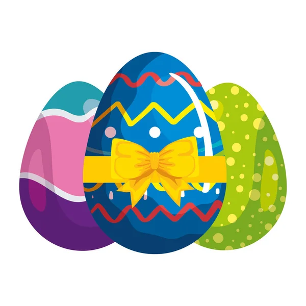 Набір милих яєць на Великдень прикрашений стрічкою з лука — стоковий вектор