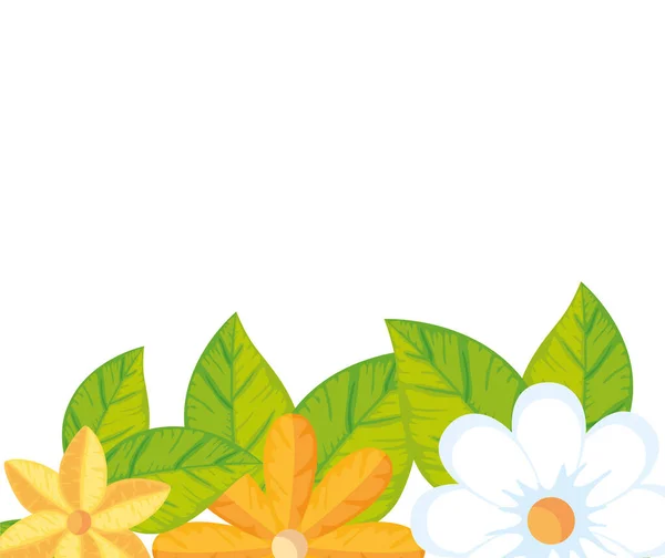 Flores lindas con hojas icono aislado — Vector de stock