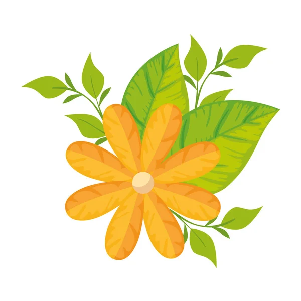 Fleur mignonne avec des feuilles icône isolée — Image vectorielle