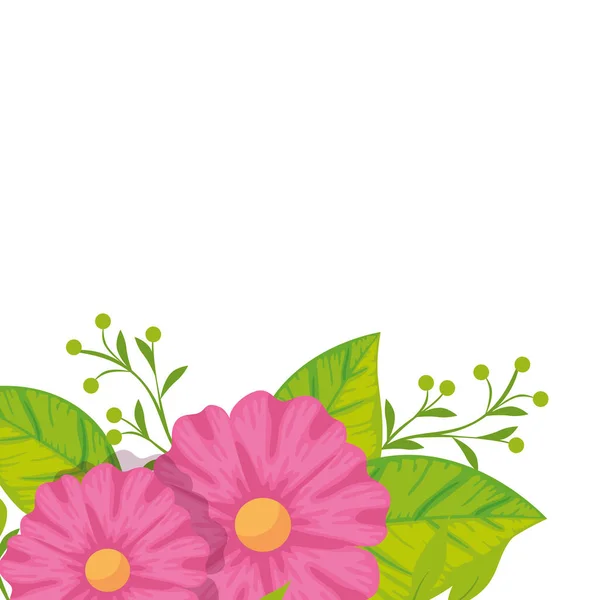 Flores lindas con hojas icono aislado — Vector de stock